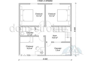 Дом 8 на 8 с тремя спальнями. 114 м2