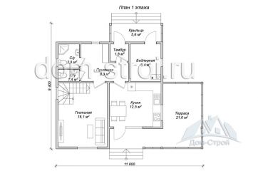 Дом с тремя спальнями и гостиной. 131,3 м2