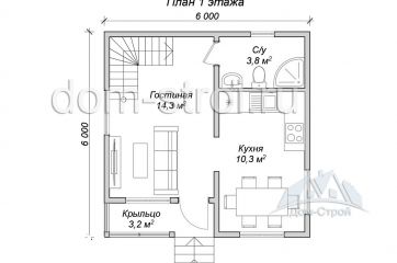 Дом из бруса 6х6 с мансардой. 59 м2