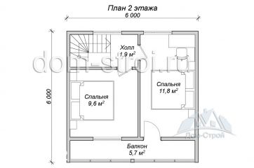 Дом из бруса 6х6 с мансардой. 59 м2