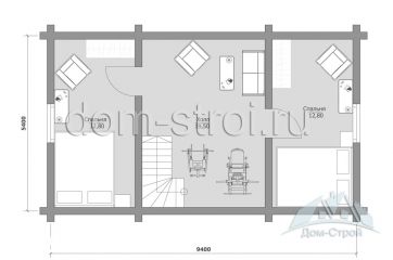 Дом из оцилиндрованного бревна 8,1х9,4 с террасой. 99,5 м2