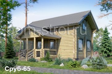 Дом из оцилиндрованного бревна 8,1х9,4 с террасой. 99,5 м2